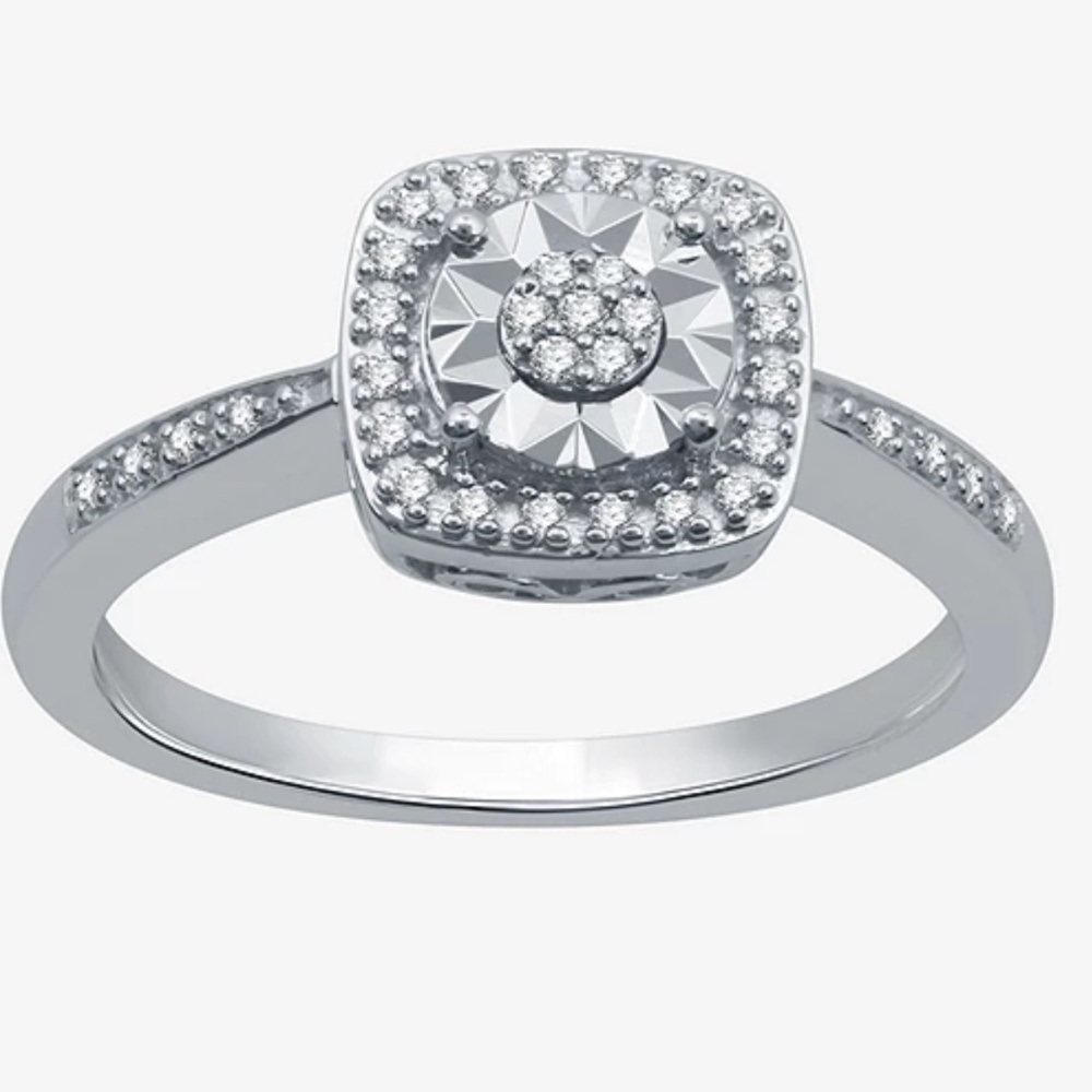 Genuine Diamond Sterling Silver Cocktail Ring Womens 1/10 CT